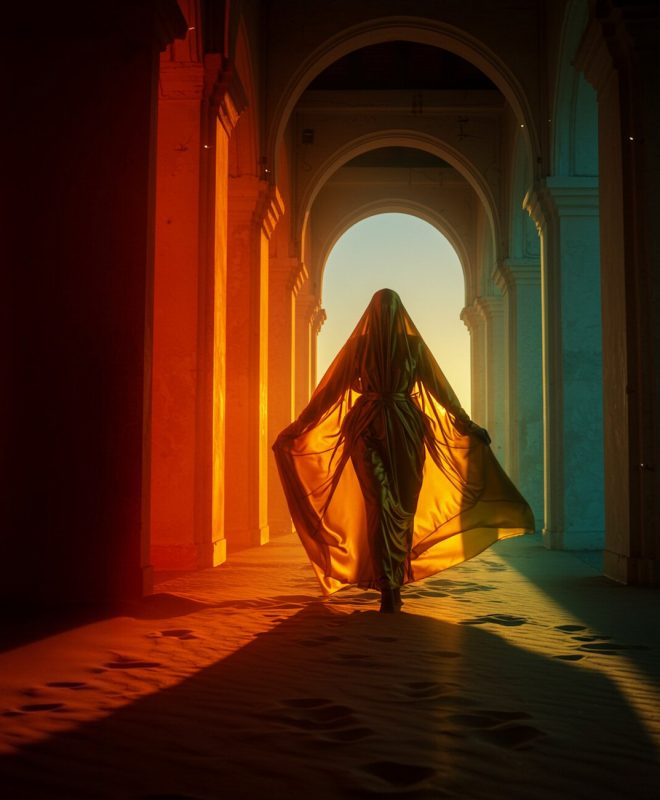 Golden Figure in Hallway